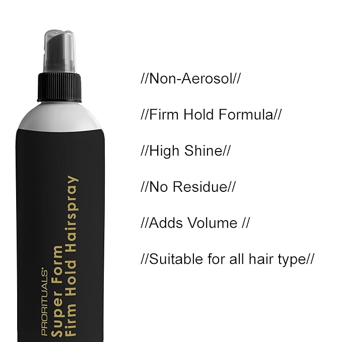 Prorituals Hair Spray, Hair Styling for Men and Woman, Super Form Firm Hold Hairspray – Non-Aerosol, Finishing Spray for Volume & All-Day Frizz Control, 8 fl oz