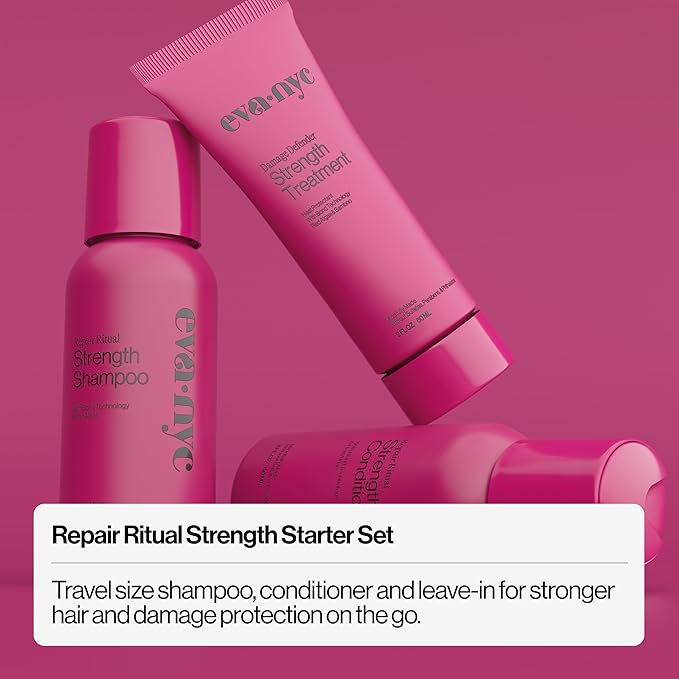Eva NYC Repair Ritual Hair Care Travel Set - Shampoo, Conditioner & Leave In Treatment - Strengthen + Restore Dry, Damaged Hair with Bond Technology, Red Algae, Bamboo - Travel-Size Trio