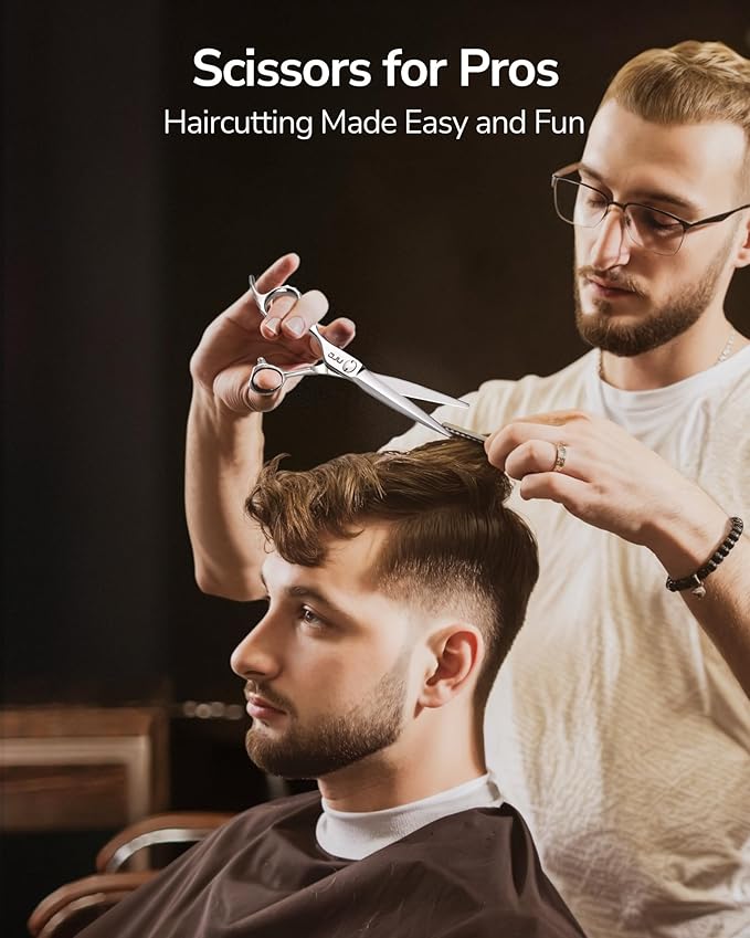 ULG Professional Hair Cutting Scissors & Shears, 6.5" 440C Japanese Stainless Steel Barber Scissors, Hand-Honed Razor Sharp Blades & Ergonomic Offset Handle for Salon & Home Use