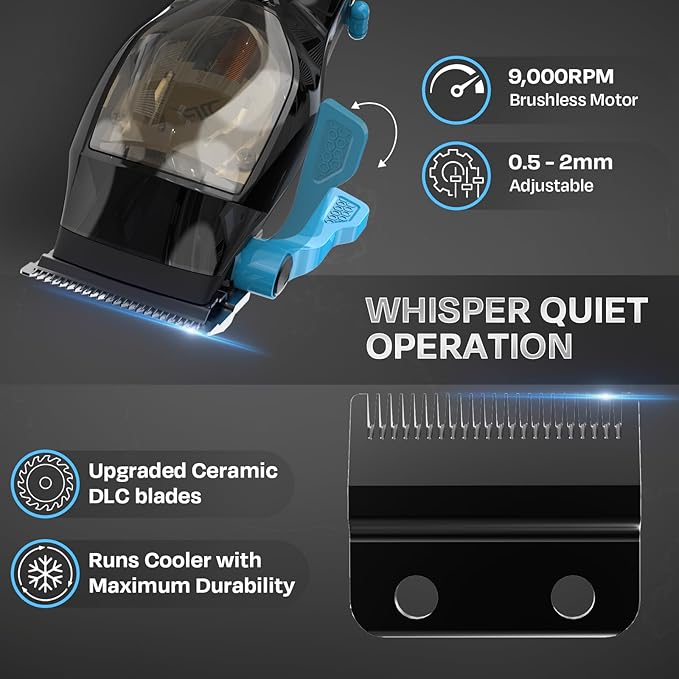 HUMMINGBIRD MK10 Pro Series Hair Clippers – 9,000 RPM Brushless Motor, DLC Blade, Cordless USB-C Rechargeable, Super Torque, Professional Barber Clippers, Haircut Kit, Includes Barber Cape & Comb