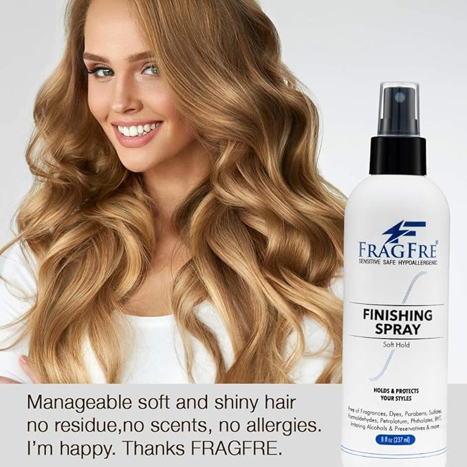 Hair Finishing Spray 8 oz - Flexible Soft Hold - Hair Spray for Sensitive Skin - Fragrance Free Hypoallergenic Parabens Free - Non Irritating Quick Dry Denatured Alcohol - Gluten Free Vegan