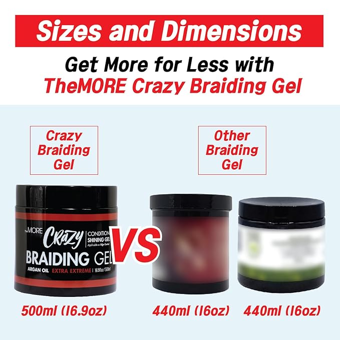 The MORE Crazy Conditioning Shining Gel for Extreme Hold | All Hair Types, Clear Styling Product for Braiding, Twisting, Smooth Edges, Nourishes Scalp and Hair Growth