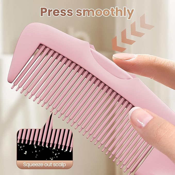 Dandruff Comb 2PC Upgraded Fine Tooth Scalp Detox Comb Lice for Women, Men & Kids Scalp Detoxing, Sweep & Massage Hair Brush Tool with Elegant Box for Hair Care (Pink)