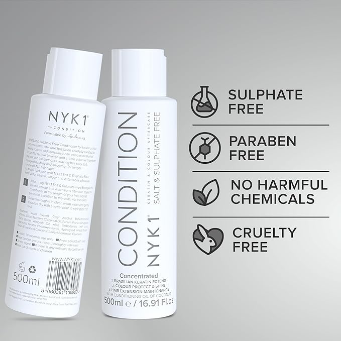 NYK1 Salt & Sulfate Free Conditioner (500ml) Sulfate Free Hair Conditioner For Extensions, Colour & Keratin Treatment Aftercare - Deep Conditioning, Moisture-Rich & Organic For All Hair Types
