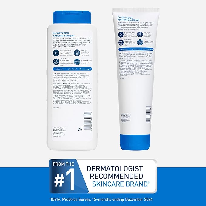 CeraVe Gentle Hydrating Shampoo and Conditioner Set, With Ceramides, Niacinamide & Hyaluronic Acid For Soft, Healthy Looking Hair & Scalp, Sulfate Free & Color Safe, For All Hair Types