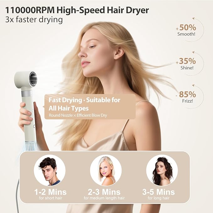 6 in 1 Air Wrap Hair Styler, 110,000 RPM Hair Dryer Brush with Auto-Wrap Curlers, Oval Brush & Volumizer, Hot Air Styler for Fast Drying,Curling, Smoothing & Volume, Air Styler with Travel Case