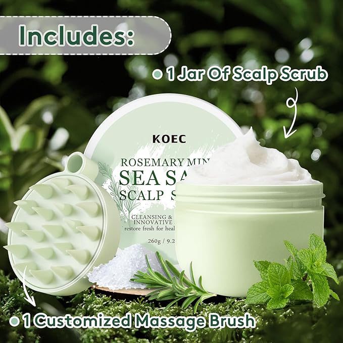 Scalp Scrub, Scalp Exfoliator, Rosemary & Mint Biotin Hair Scrub for Scalp Problems, Dandruff & Dry Scalp Treatment, Clarifying Shampoo with Scalp Scrubber, 9.2oz / 260g