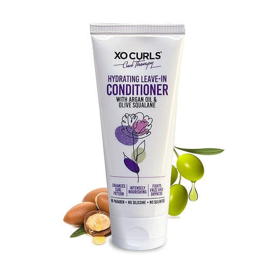 XO Curls Hydrating Leave-In Conditioner with Argan Oil & Olive Squalane 3.4 Fl Oz | No Silicone, No Sulfates, No Paraben | Conditioner | Argan Oil | Olive | Unisex Adult