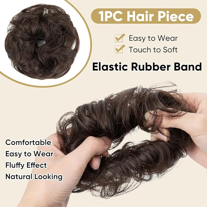 2PCS Small Cute Messy Bun Hair Piece for Thin Hair Women Mini Synthetic Curly Bun Scrunchies Updo Hairpieces Honey Blonde And Bleach Blonde