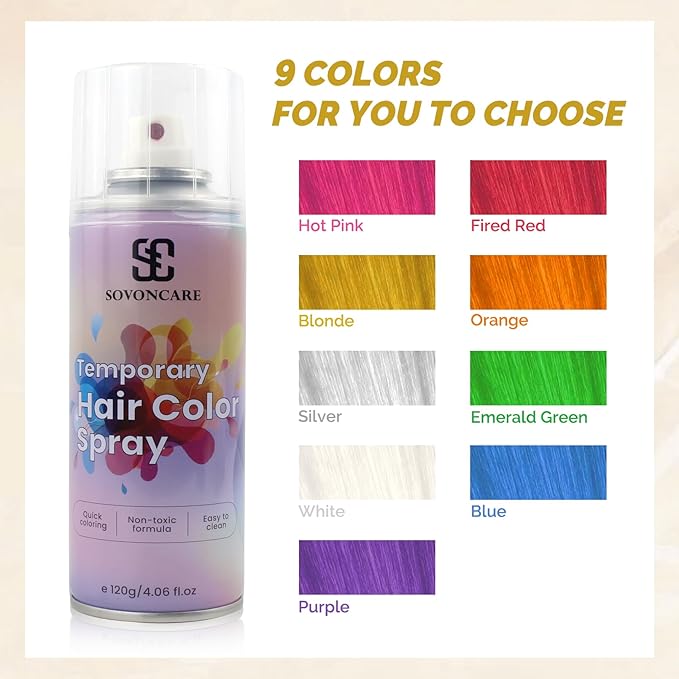 Blonde Temporary Hair Color Spray, SOVONCARE Natural Hair Wax Dye Spray for Kids Halloween, Christmas Party, Cosplay -On 1-Day Washable 120ML