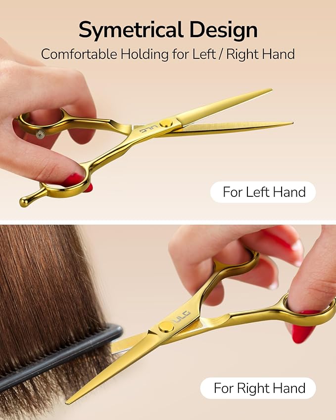 ULG Professional Hair Cutting Scissors 6.5 Inch – Sharp Barber Shears, Stainless Steel Symmetrical Salon Haircut Scissors for Women, Men, Kids, Gloss Paint Finish, Golden