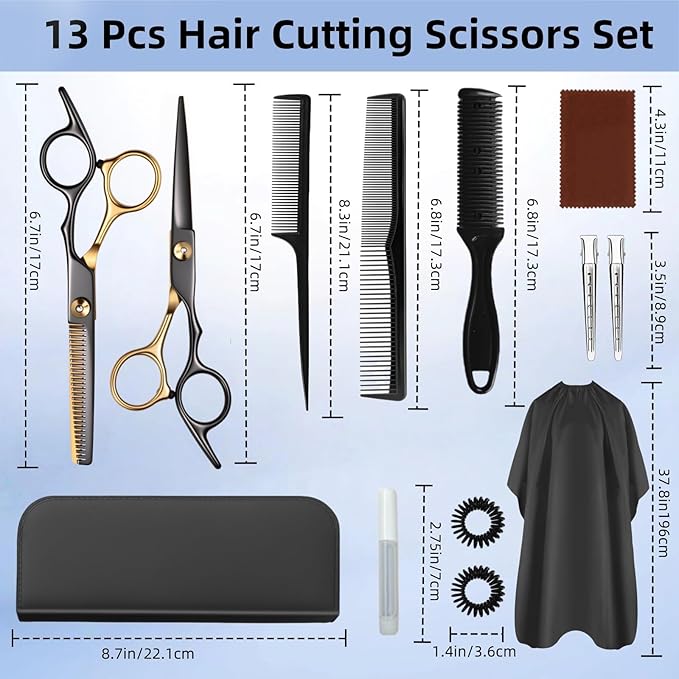 13 PCS Hair Cutting Scissors Shears Kits，Professional Haircut Scissors Kit with Cutting Scissors，6.5 Inches Hair Cutting Scissors Kit for Men/Women/Kids/Salon & Home