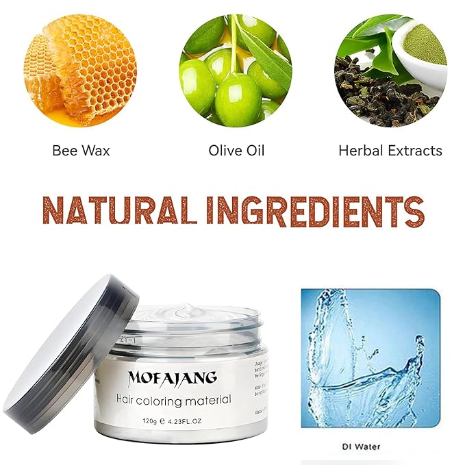 White Hair Spray Color,Temporary Hair Color Wax,White Hair Dye,wWite Hair Chalk,NaturalHair Styling Clays Ash for Cosplay,Party,Masquerade, Halloween.etc (White, 1 Pack)