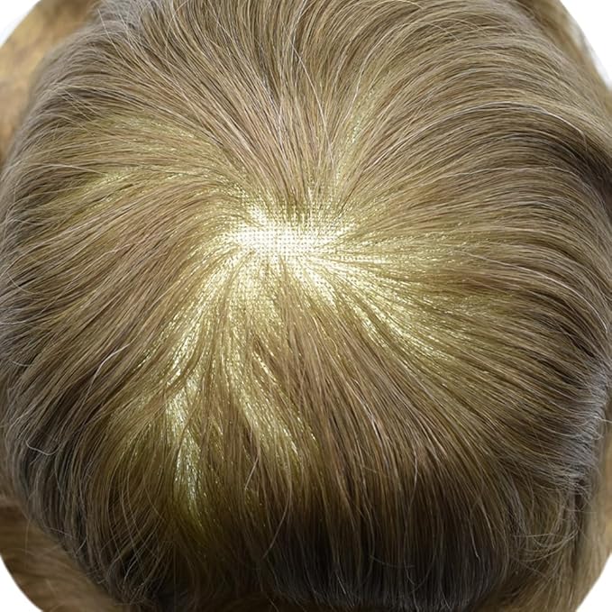 Toupee For Men Real Human Hair System Full Swiss Lace Mens Toupee Lace Hair Piece For Men Hair System Bleached Knots 8x10-80% light density#1820 18# MEDIUM BLONDE+20% GREY