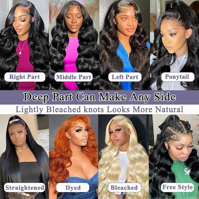 13x6 Lace Front Wigs Human Hair Pre Plucked 200% Density Body Wave HD Transparent Lace Frontal Wigs For Women Natural Color Glueless Wigs with Baby Hair 22 Inch