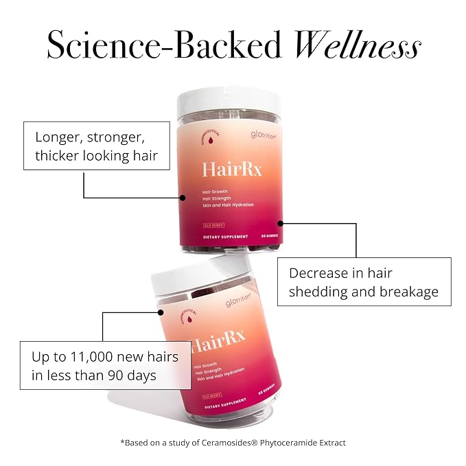 Glotrition HairRx Gummies – Hair Growth Gummy for Women – Powerful Hair chew for Women & Hair Vitamins for Stronger, Thicker Hair & Healthy Skin – 60 Vitamin Gummy