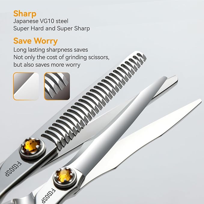 6" Professional Hair Shears Set Japanese VG10 Stainless Steel Sharp CNC Scissors Lightweight Smooth Cutting Barbers Straight and Thinning Scissors Kit for Salon Professionals