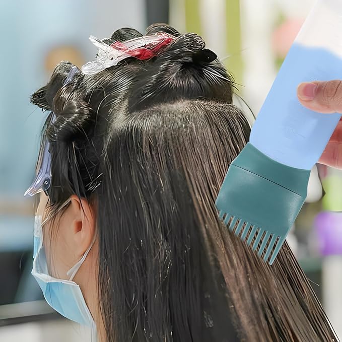 Pimoys Hair Oil Applicator Bottle 6 Ounce, 2 Pack Root Comb Applicator Bottles Hair Dye Bottle Oiling Applicator Brush with Graduated Scale, Dark Blue