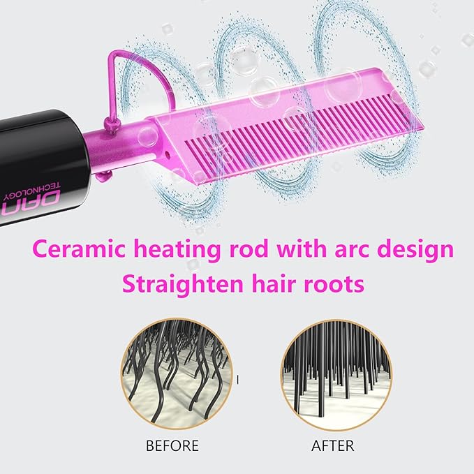 DAN Technology Dual Voltage Ceramic Hair Straightener and Styling Comb - For Lace Front Wigs, Black Hair, and More