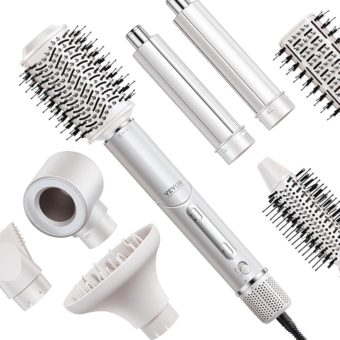 VEVOR Hair Styler Dryer Brush, 7-in-1 Professional Multi Styler with Brushless Motor, 2 Auto-Wrap Curler, 3 Brushes & 3 Nozzle, 110,000RPM High-Speed Hot Air Styler, 90° Folding Design for Fast Drying