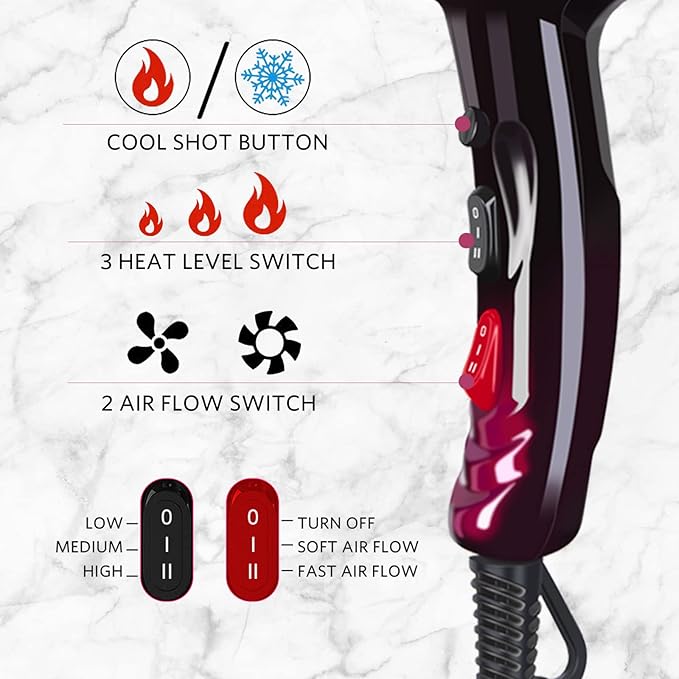 Professional Hair Dryer Ionic Blow Dryer 3500 Watt Powerful Salon Hair Dryers Ceramic Tourmaline Quick Dry Blow Dryer with AC Motor Concentrator Diffuser Attachments