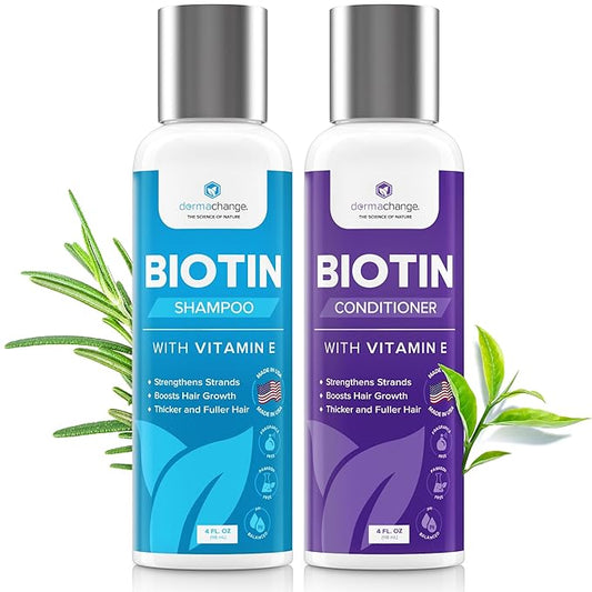 Biotin Hair Growth Shampoo and Conditioner Set - Sulfate Free, Deep Conditioner for Dry Damaged Hair - Made in USA (4 oz)