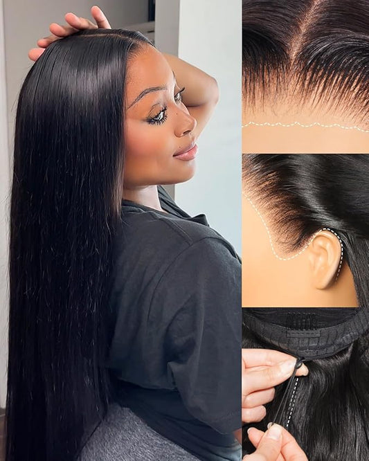 Arabella 13x6 Glueless Wigs Human Hair Pre Plucked Pre Cut Lace Upgraded Ear to Ear Full HD Lace Front Wigs Human Hair 210% Density Straight Wear and Go Glueless Wig Drawstring Wig Human Hair 26 Inch