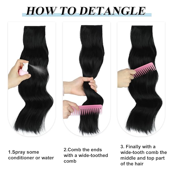 Vigorous Clip in Hair Extensions 4Pcs Black Hair Extension 24 Inch Long Wavy Soft Synthetic Hairpieces for Women