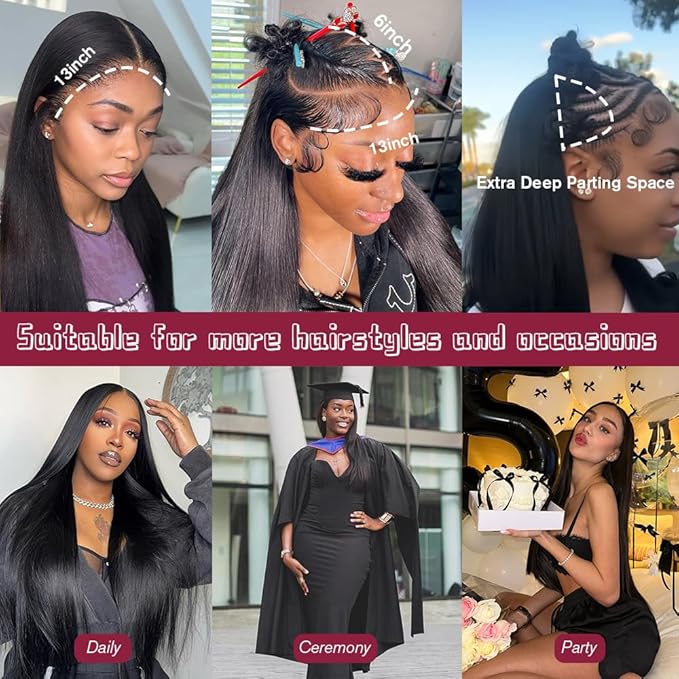 250 Density 13x6 Full Lace Frontal Wigs Human Hair Straight Lace Front Wigs 12A Brazilian Virgin Human Hair Wigs for Women Glueless Wigs Pre Plucked 22 Inch