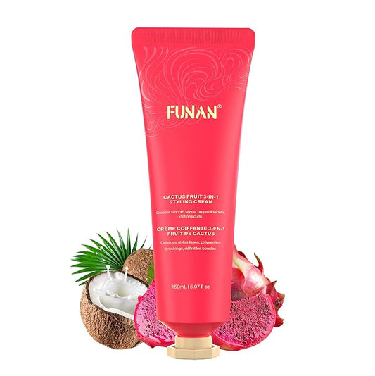 Cactus Fruit 3-In-1 Styling Cream - Smooth Styles, Prep Shiny Blowouts, Defines Curls (5.07 oz.), No Chemical Flavors Fly Away Hair Tamer.