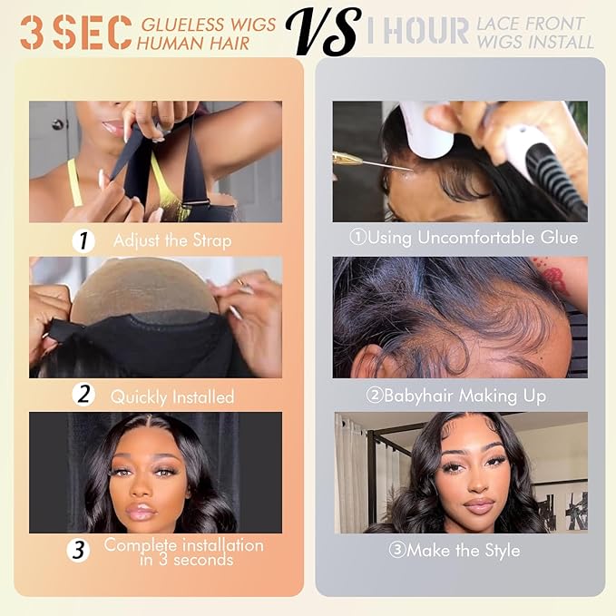 250% Density Glueless Wigs Human Hair Pre Plucked Pre Cut 7x6 HD Lace Closure Wigs Human Hair Body Wave Lace Front Wigs Human Hair for Women Drawstring Glueless Wig for Beginners 18 inch
