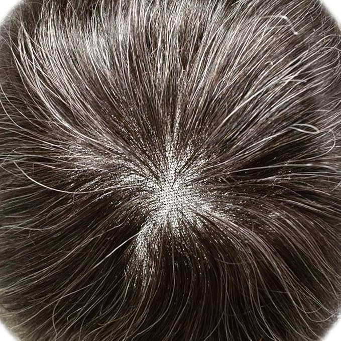 Toupee for Men Real Human Hair Swiss Lace Hairpiece for Men Hair Replacement System Poly Coated Mens Hairpieces Breathable Mens Hair System 6X9-80%Light Density 330# 3# DARK BROWN+30%GREY
