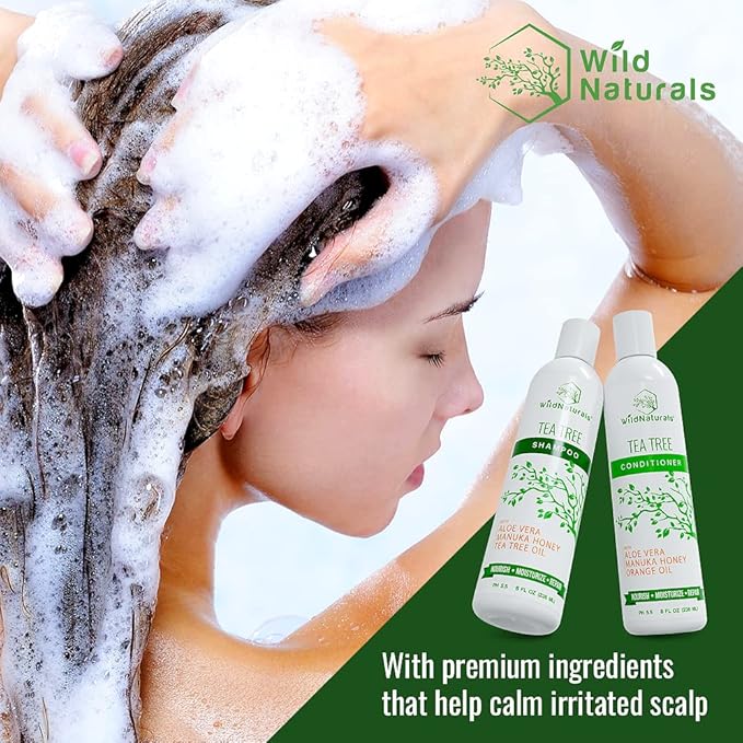 Tea Tree Oil Shampoo and Conditioner Set - Dry Scalp Treatment for Itchy Relief - Anti-Dandruff Thickening Formulas for Men & Women, All Hair Types