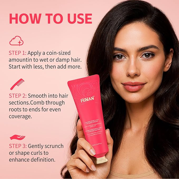 Styling Cream & brush, Cactus Fruit 3-In-1, Smooth Styles, Prep Shiny Blowouts, Defines Curls, No Chemical Flavors Fly Away Hair Tamer.