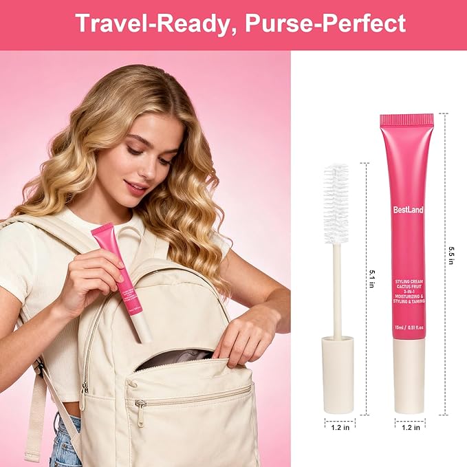 Hair Cactus Fruit 3-in-1 Styling Cream & Taming Wand – Smooth Flyaways, Control Frizz & Define Curls | Lightweight Non-Greasy Formula, Precision Brush, Vegan & Citrus Scent Hair Care (Pack of 1)