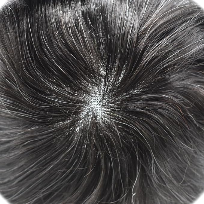 Toupee For Men Real Human Hair System Full Swiss Lace Mens Toupee Lace Hair Piece For Men Hair System Bleached Knots 8x10-80% light density#1B20 1B# OFF BLACK+20% GREY