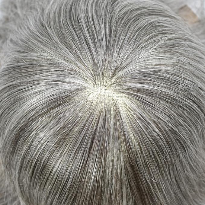 Toupee For Men Real Human Hair System Full Swiss Lace Mens Toupee Lace Hair Piece For Men Hair System Bleached Knots 8x10-90% light density#260 2# DARKEST BROWN+60% GREY