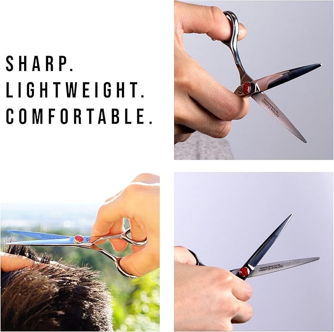 Tokko Katana Classic Lefty Shears Professional Razor Edge 440C Japanese Stainless Steel Left Handed Haircutting Scissors 6.5" Barber Shears With Adjustment Screw and Leather Case