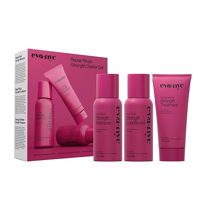 Eva NYC Repair Ritual Hair Care Travel Set - Shampoo, Conditioner & Leave In Treatment - Strengthen + Restore Dry, Damaged Hair with Bond Technology, Red Algae, Bamboo - Travel-Size Trio