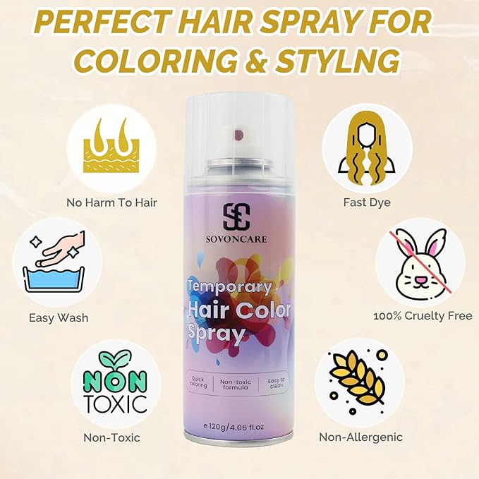 Blonde Temporary Hair Color Spray, SOVONCARE Natural Hair Wax Dye Spray for Kids Halloween, Christmas Party, Cosplay -On 1-Day Washable 120ML