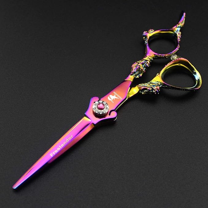 6.0" Professional Japan 440C Hair Cutting Shears - Salon Hair Blending/Thinning/Texturizing Scissor for Barber or Home Use A-rainbow
