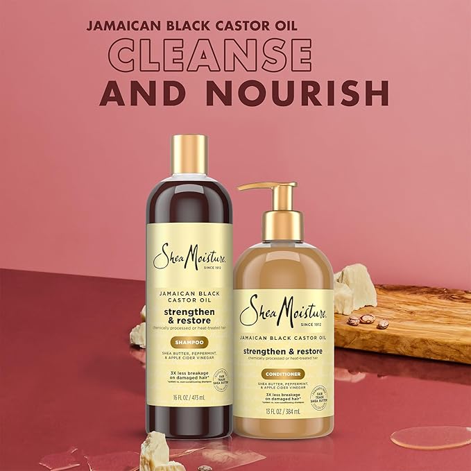 Shea Moisture Jamaican Black Castor Oil Clarifying Shampoo & Conditioner - Strengthen & Restore Sulfate-Free Shampoo & Conditioner Set with Shea Butter, ACV, and Peppermint Oil for Hair (2 Piece Set)