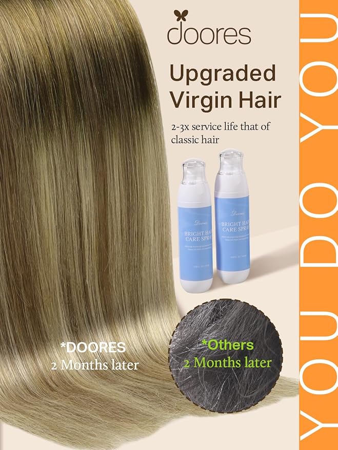 DOORES Tape in Hair Extensions Human Hair, Dark Brown to Dirty Blonde, 12 Inch, 20g, 10pcs, Straight, Remy, Tape-In Installation