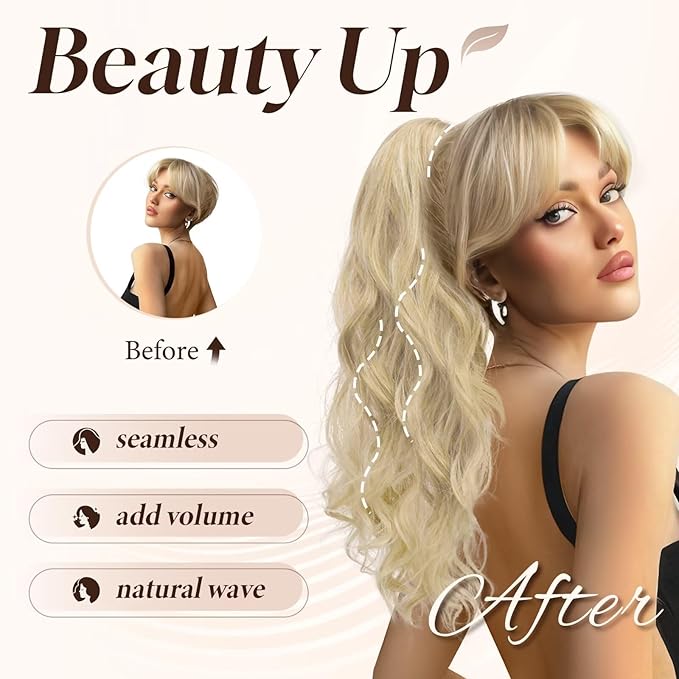 18" Ponytail Curly Claw Clip in Hair Extensions Jaw Clip on Ponytails for Women Wavy Long Ponytail Extension Synthetic Fake Hair for Thinning Hair - Dark Ash Blonde Mixed Bleach Blonde