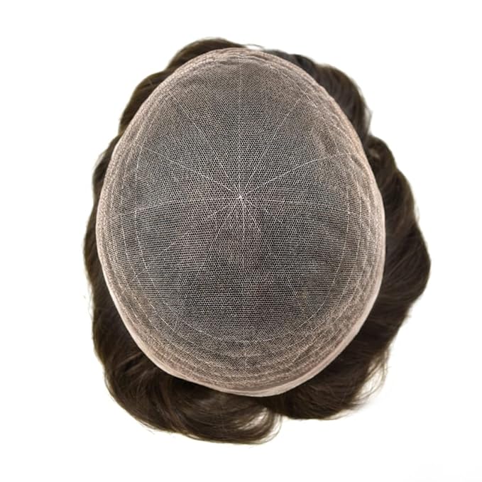 Toupee For Men Real Human Hair System Full Swiss Lace Mens Toupee Lace Hair Piece For Men Hair System Bleached Knots 8x10 120% Medium light density 2# DARKEST BROWN