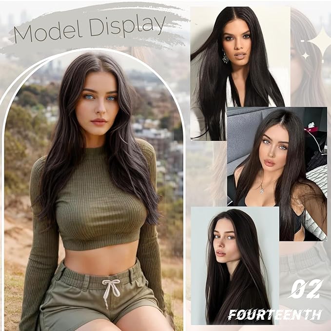 Vigorous Clip in Hair Extensions 22 Inch Dark Brown Hair Extension Clip Ins 4PCS Soft Synthetic Straight Hairpieces for Women