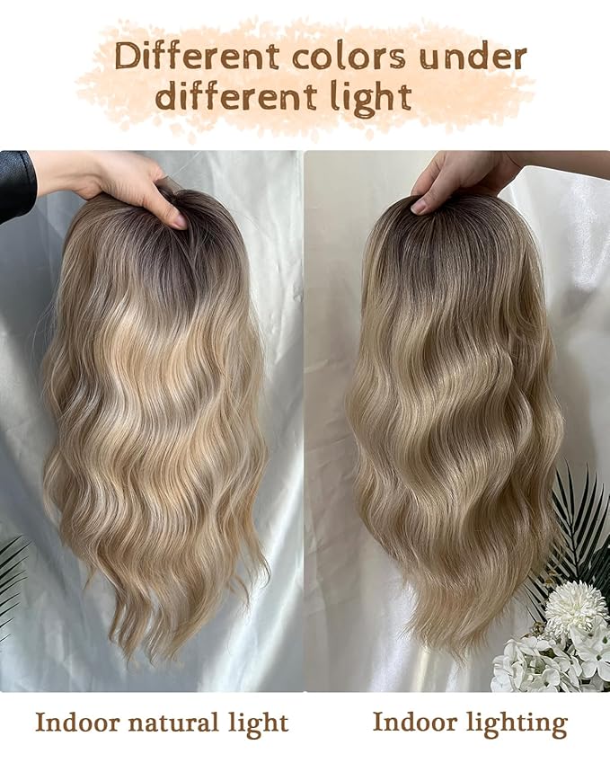 PANEWAY 16Inch Hair Toppers for Women with Thinning Hair - 6.5''x6.5'' Ladies Wiglets Toppers - Ombre Dark Root to Blonde