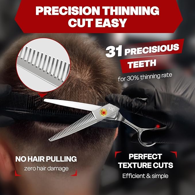 Silver Professional Hair Thinning Shears Hair Cutting Texturizing Teeth Scissors - 6.8" HIGH-END Extremely Sharp Scissors 440C Stainless Steel for Salon Home Stylists