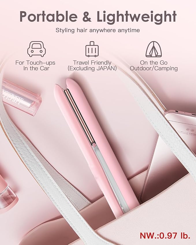 ZAVAREA Cordless Hair Straightener and Curler,Portable Hair Straightener for Travel,Ceramic Cordless Flat Iron for Women,Wireless Straightener 2 in 1,9000mAh Battery,5 Temps,USB-C Rechargeable