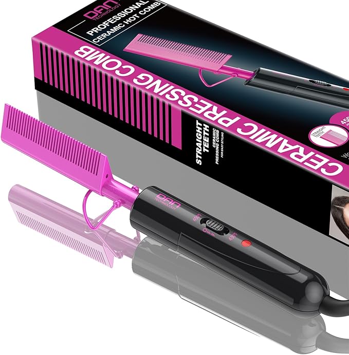DAN Technology Dual Voltage Ceramic Hair Straightener and Styling Comb - For Lace Front Wigs, Black Hair, and More